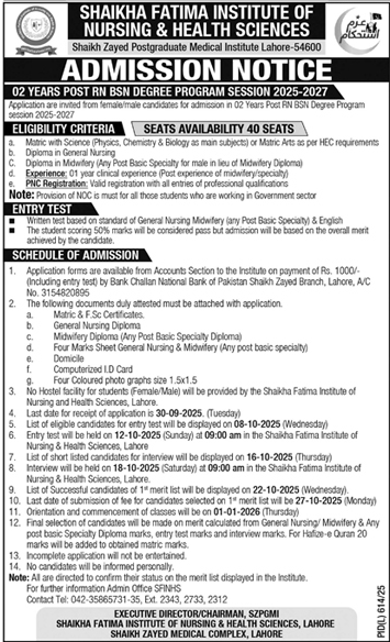 Shaikh Fatima Institute of Nursing & Health Sciences Lahore